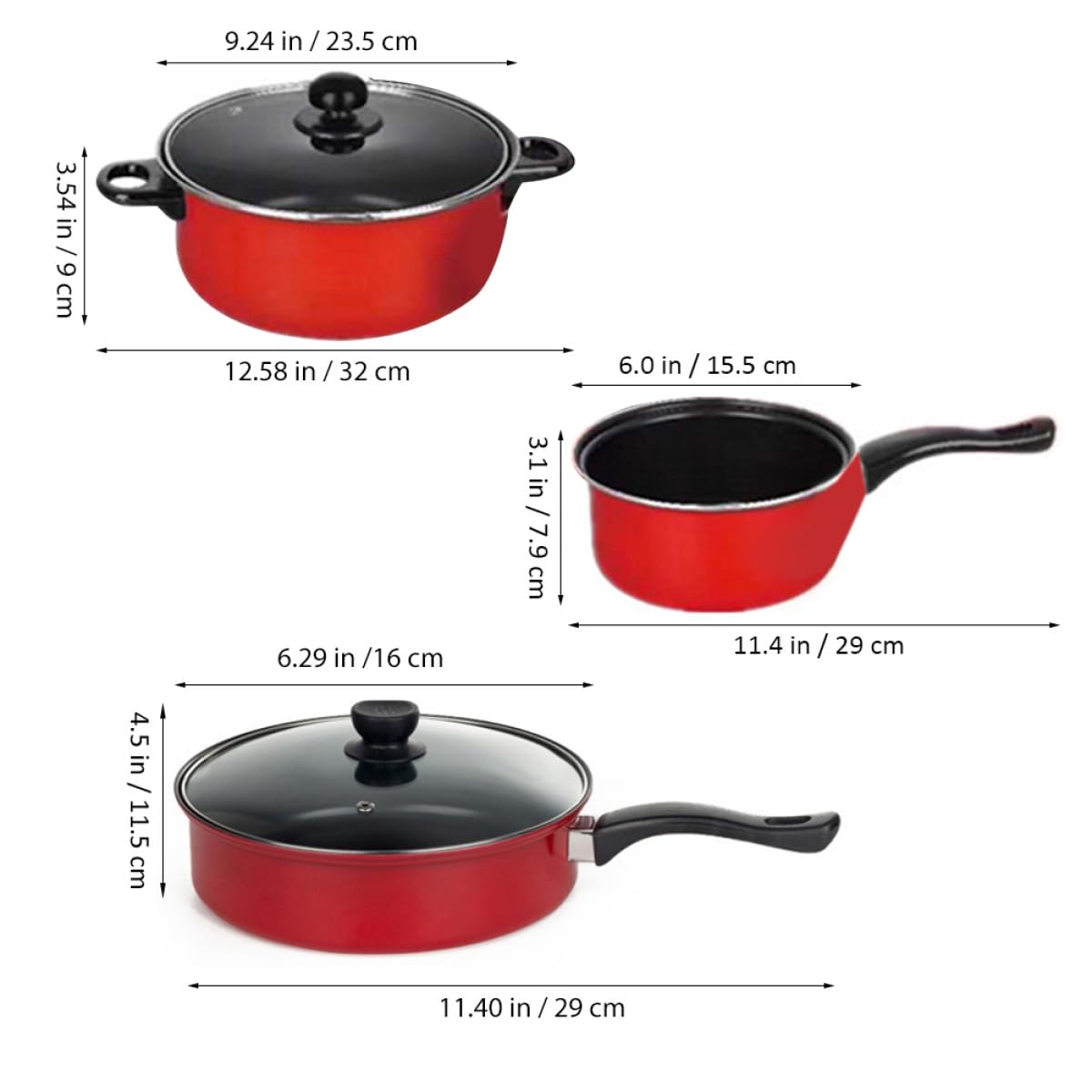 Hemobllo Set Pentole 3 Pezzi in Ghisa Manico Plastico, Batteria da Cucina Antiaderente per Uso Quotidiano in Casa, Utensili da Cucina per Casalinghe