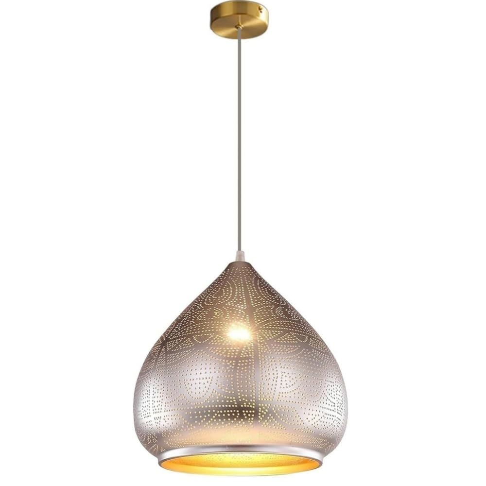 LUOYAOB Moroccan Pendant Light Fixture Black Gold Turkish Hanging Lamp Farmhouse Kitchen Island Ceiling Lighting for Dining Room Bedroom Hallway(Silver)