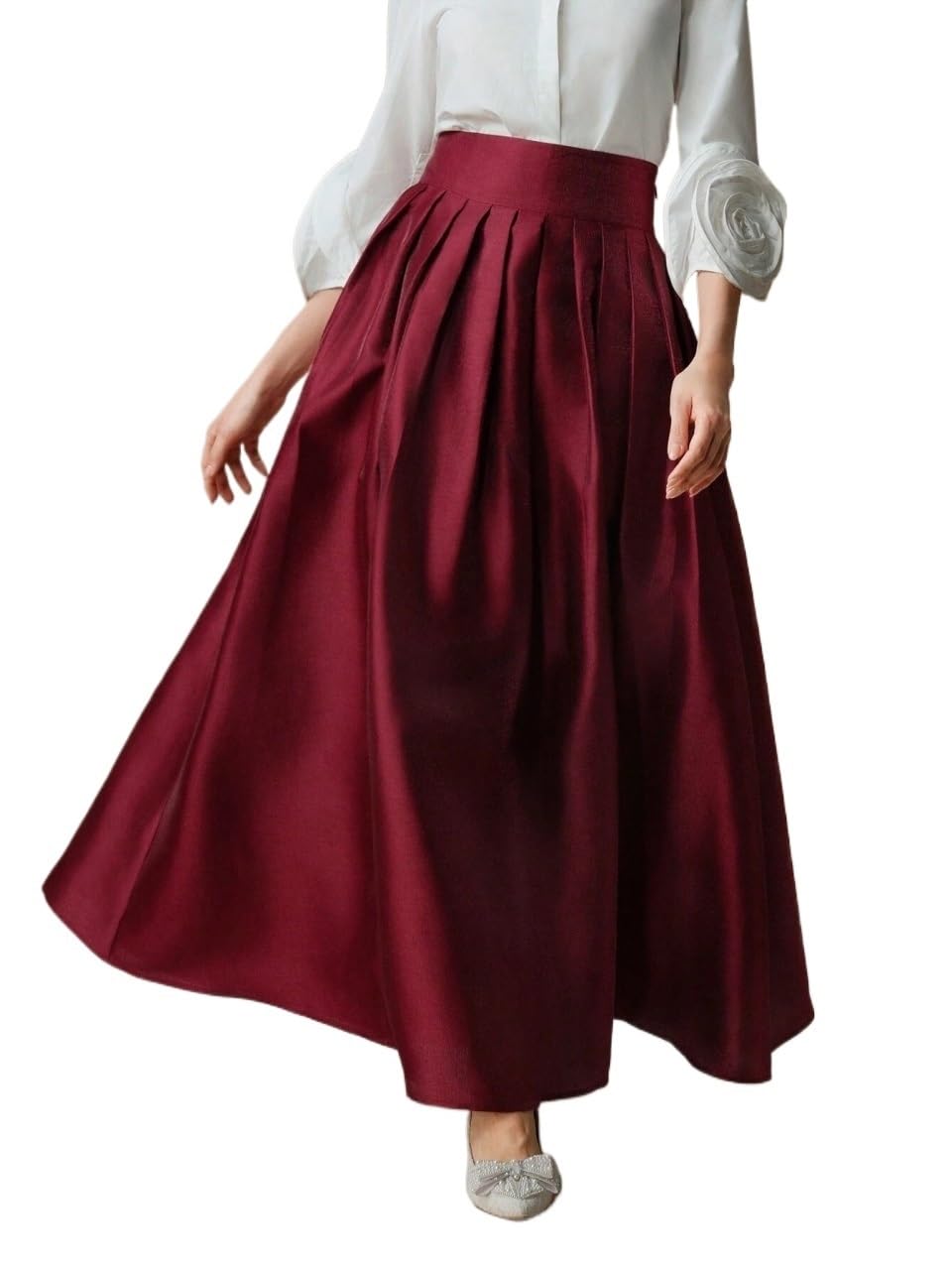 Womens Flowy Trendy Skirt High Waist Loose Long Skirt