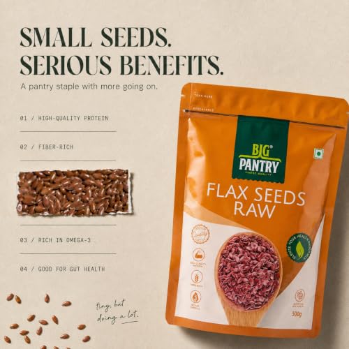 Image of Big Pantry Flax Seeds 500g | Alsi Seeds for Hair, Heart & Skin Health | Rich Source of Protein, Iron, Dietary Fibre & Omega-3| Raw Flax Seeds for Cholesterol & Weight Management
