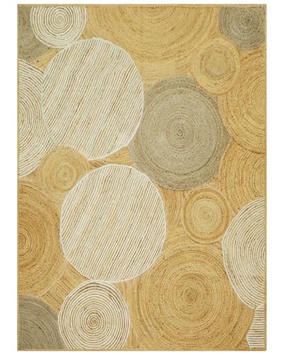 Kilim Jute Rug Sisal Jute 8x10 Feet Hand Braided Geometric Beige Black Pattern 0.27" Thick Handwoven Flatweave Carpet for Indoor Outdoor Use – Perfect for Living Room, Dining Room, Hallway