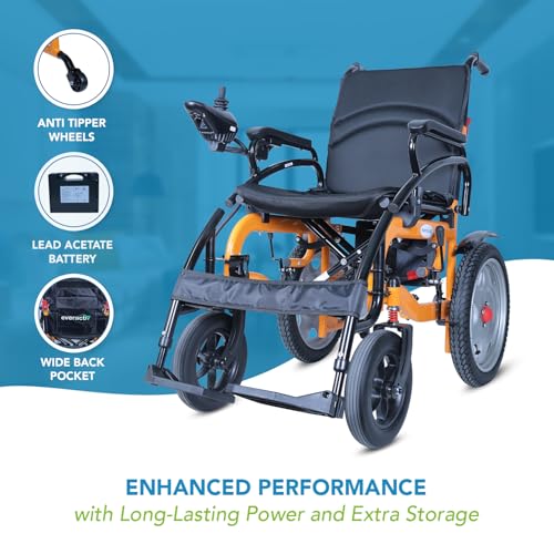 Image of EverActiv Ecobudget Electric Wheelchair for Elderly & Disabled | Lithium Ion Battery | Air Travel Friendly | Lightweight Foldable Mobility Chair with 24V 12AH Battery, 360 Joystick Control, Flip Up Armrest & Anti Tipper