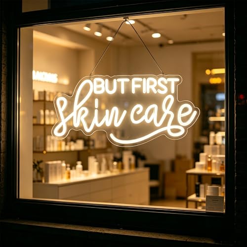 Image of But First Skin Care Neon Sign WarmWhite Wall Decor for Beauty Salon Spa | Cosmetic Salon Aesthetic Center Salon Door Decorative Acessories, Spa Day Gifts for Women