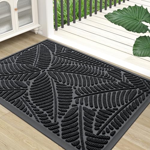 Homaxy Door Mats Indoor Outdoor, Heavy Duty Rubber Dirt Trapper Doormats, Non Slip Waterproof Floor Mat, Easy Clean Door Matt for Front Door, Entrance and Garden, 43 x 76 cm, Black