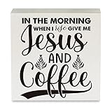 Coffee Lover Wood Box Sign Rustic in the Morning when I Rise Give Me Jesus Wooden Box Sign Decorative Country Sign Block Plaque for Home Kitchen Desk Table Shelf Decor 5'x 5'