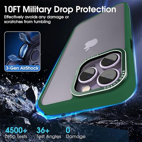 Image of Vaku Luxos Trans Armor for iPhone 14 Pro Case Cover, 6 Feet Drop, Metal Ring Camera Protection, Shockproof, Scratch Resistant, Slim, Compatible with iPhone 14 Pro Back Cover - Green