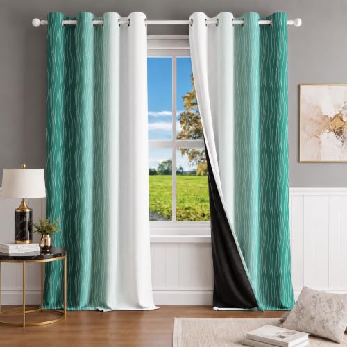Image of Ultimate Trends Ombre Blackout Curtains for Bedroom Room Darkening Curtains for Living Room,Energy Saving,Thermal Insulated Grommet Window Drapes, Aqua and Greyish White, 5 FEET,2 Panels