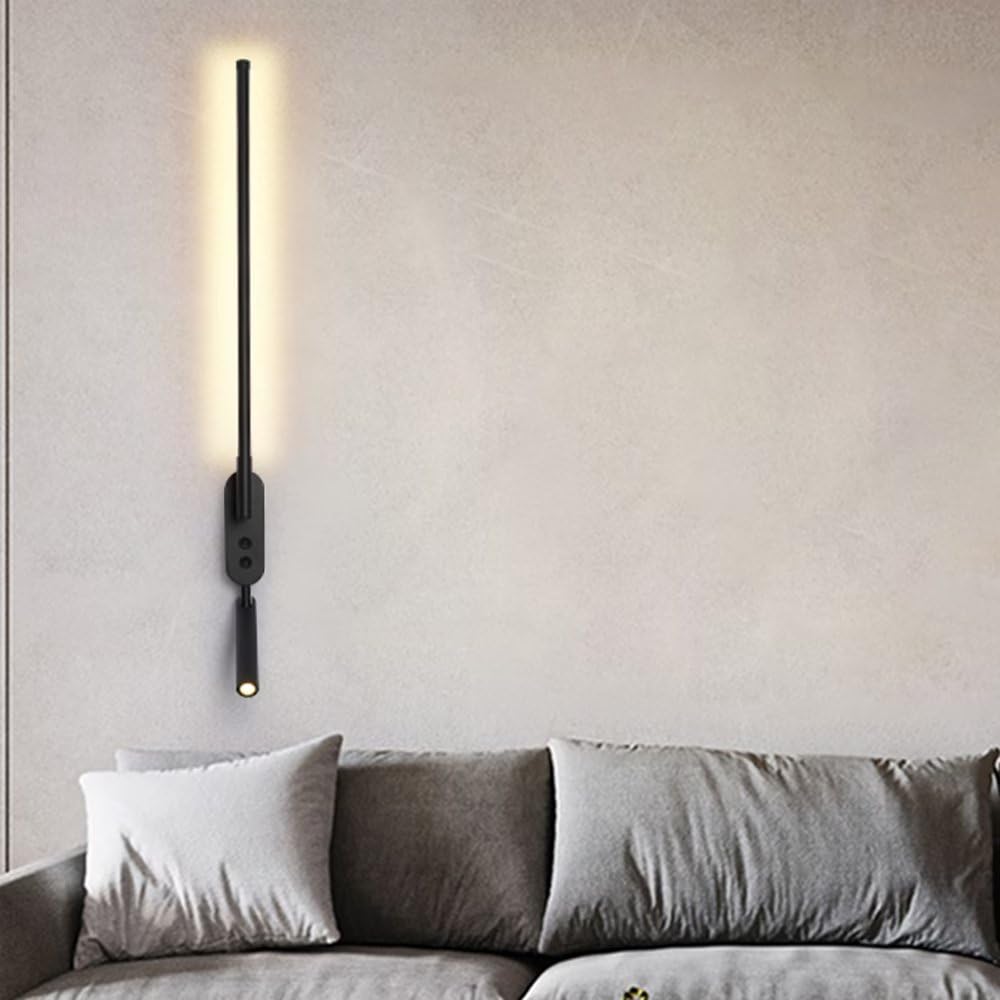 Générique Moderne LED-Wandleuchte für den Innenbereich, mit Ein-/Aus-Schalter, 45,3 Zoll, linear, langer Streifen, mit Spot, Schwarz, für Badezimmer, Schlafzimmer