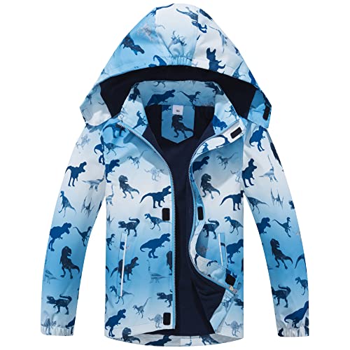 Fewlby Niño Chaqueta Impermeable con Capucha, Cortavientos Ligera con Forro Polar Abrigo Prueba de Viento Chubasquero Primavera Otoño Abrigos Deportivos 9-10 Años