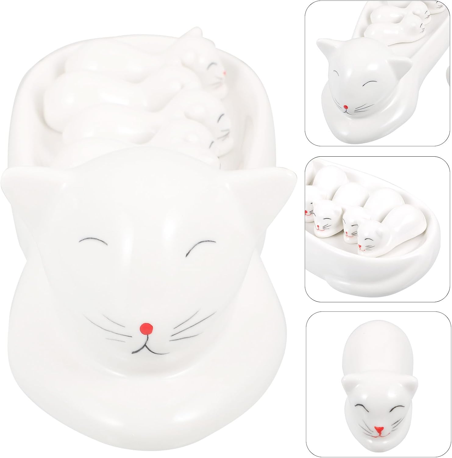 TIDTALEO Ceramic Cat Chopstick Rest and Holder White Porcelain Chopstick Stand for Kitchen Dining Table Decorative Japanese Style for Home Use
