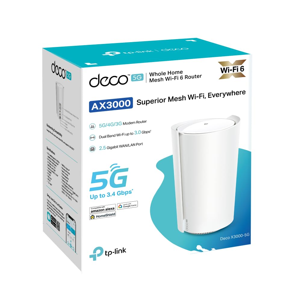 TP-Link Deco X3000-5G(1-Pack) LTE WLAN Router, 5G Router SIM-Karte, 2,5-Gbit/s-Port + 2 x Gigabit-Ports, Wi-Fi 6 AX3000, Nur APP verwaltet, Keine Webverwaltungsseite