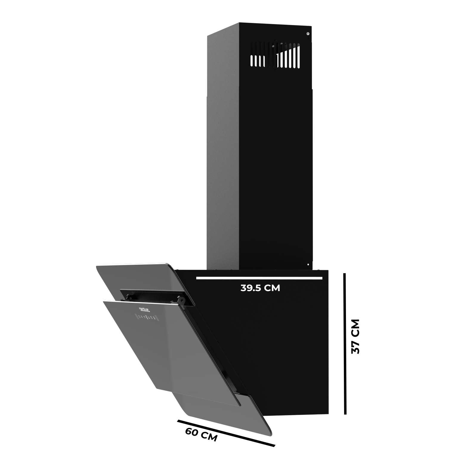 Cecotec Dunstabzugshaube Dekorativ 60 cm - Bolero Flux DT 608000 Glass Black A++. Motor 210W, niedriger Energieverbrauch, Saugkraft 800 m³/h, Touch-Control, 3 Stufen + Booster, Handbewegungssteuerung