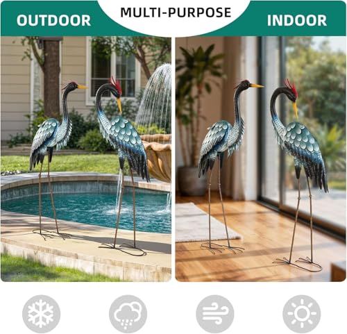 Ultym Extra-Large 45.3\" Crane Decor, Handcrafted Metal Heron Lawn Sculptures with Stable U-Ground Stakes, Backyard Decoration, Metal Garden Bird Animal Yard Art, Lawn Ornament