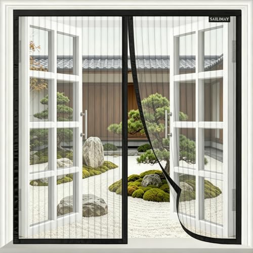 Mosquitera magnética para ventana, mosquitera para puerta de balcón, cierre automático, sin agujeros (negro, 90 x 120 cm)