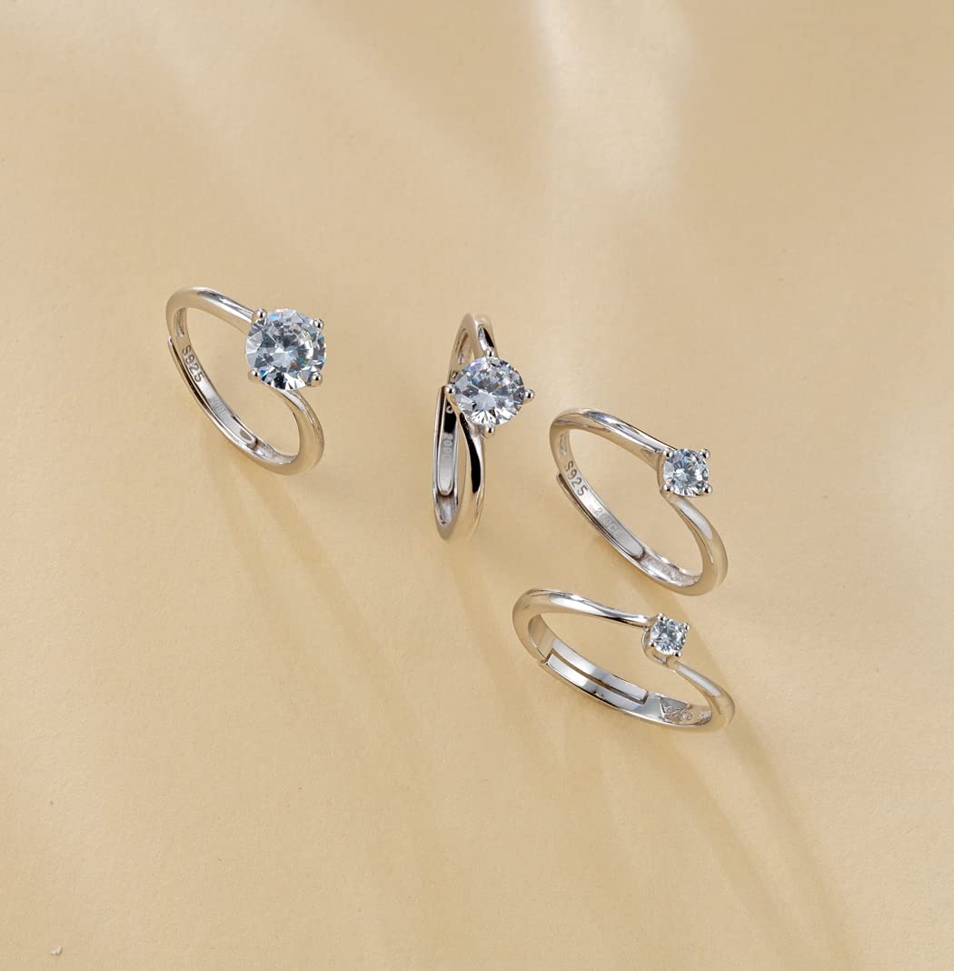 Anello Solitario Donna in Argento 925 con Pietra Zircone Taglio Brillante, Anello Argento Sterling Proposta Fidanzamento Idea Regalo