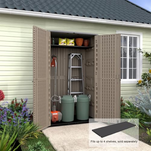 Image of KINYING Sheds & Outdoor Storage, 66 cu.ft Vertical Outdoor Storage Cabinet, Resin Storage Sheds Outdoor with Floor for Garden Tools,Patio Furniture,Garbage Cans(Brown Color)