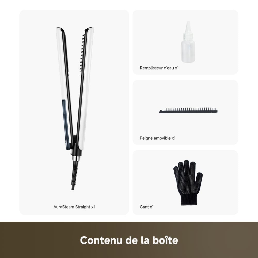 DREAME AuraSteam Straight, Lisseur vapeur à double rangée | Lissage et boucles, plaques larges 3D, réservoir amovible de 20 ml et 5 températures jusqu’à 220 °C