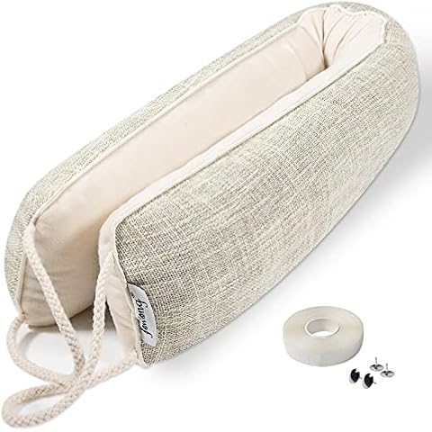 fowong Heavy Door Draft Excluder,87 X 10 cm Door Draught Excluder Noise Bloker Under Door Seal Energy Efficient Door Insulation Door Draft Stopper Weatherproof Strip with Hook & Loop - Oatmeal Cover