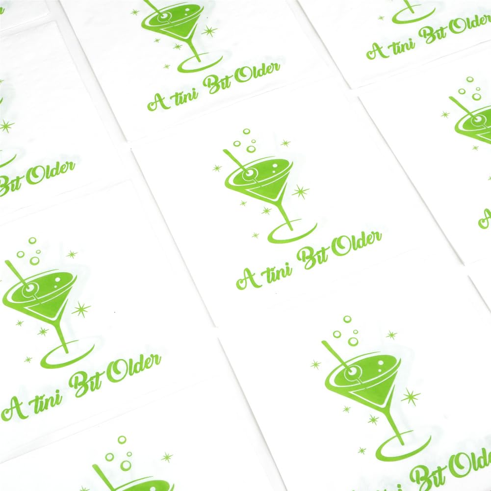 A Tini Bit Older Party Napkins, Martini Birthday Napkins Bachelorette Party Napkins for A Tini Bit Older Birthday Party Supplies, Martini Bar Birthday Party Table Decoration?White and Green)