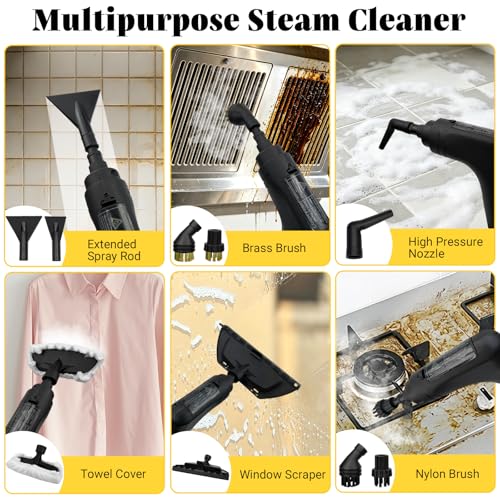 Image of Steam Cleaner, 2500W Portable Handheld Steamer for Cleaning, Large Capacity Tank Pressurized Steam Cleaning Machine for Home, Car, Bathroom, Kitchen, Furniture, Grout, Floor, Tile (Yellow)