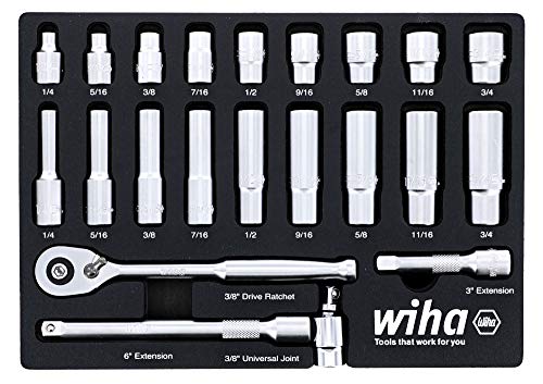 Super Big Clearance! Wiha 33796  22 Piece 3/8” Drive Professional Standard and Deep Socket Tray Set - SAE