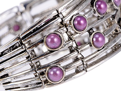 Alilang Antique Silvery Tone Iridescent Aurora Borealis Purple Rhinestones Butterfly Cuff Bracelet2