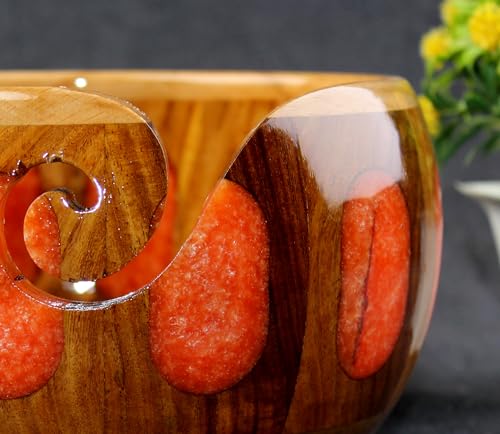 Image of Wooden Yarn Bowl for Knitting Yarn Bowl for Crocheting, Yarn Storage Bowl to Prevent Slipping, Wooden Yarn Holder, Best Gift for Crochet (#Design-7)