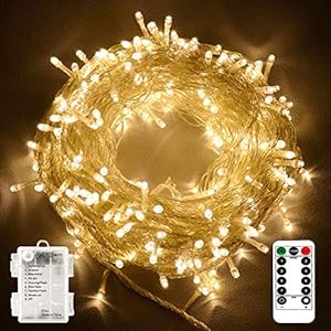 echosari 100 LEDs Outdoor LED Fairy String Lights Battery Operated with Remote (Dimmable, Timer, 8 Modes) – Warm White