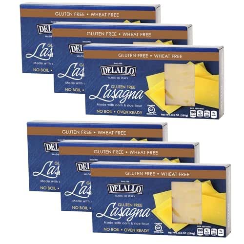 DeLallo Gluten Free Lasagna Noodle Sheets, 8.8 Ounce Box, (6