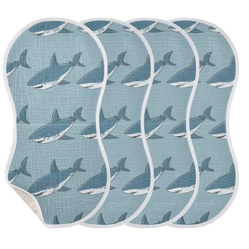 Muslin Burp Cloth for Baby 2PCS Sharks Super Absorbent Burping Cloths, Bibs for Newborn Boys Girls3