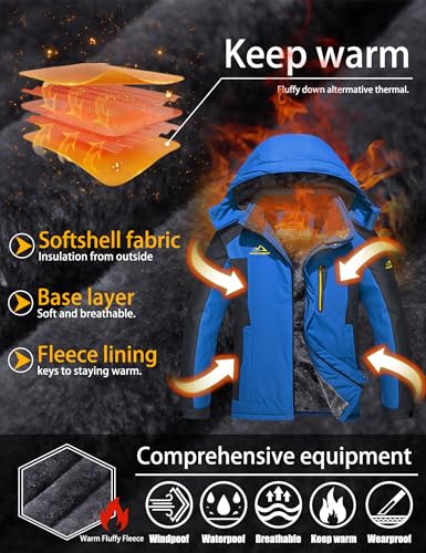 Image of TACVASEN Men's Winter Ski Jacket Waterproof Snow Coats Snowboard Fleece Lining Jacket Warm Parka with Hooded,Standard Length