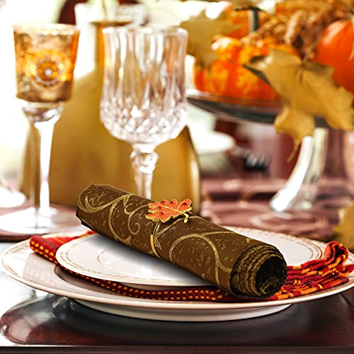 Orange Maple Napkin Rings Fall Thanksgiving Napkin Ring Holder Buckle Leaf Napkin Ring Harvest Farmhouse Style Metal Rhinestone Napkin Rings For Thanksgiving Wedding Party Dinner Decor (12) #TOP5