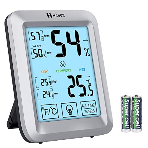 Habor Room Thermometer, Large Backlight Hygrometer, Digital Thermometer Hygrometer with 24H/All Time Min/Max Records, for Home Office Room Comfort (3.8 Inch)