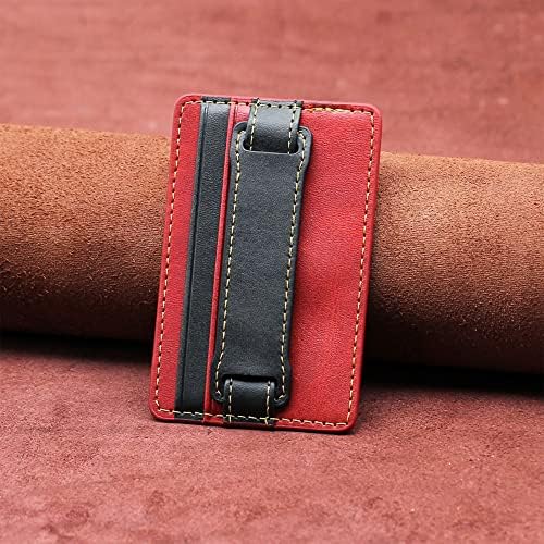 VAKS Card Holder for Back of Phone,PU Leather Wallet Pocket Credit Card ID Case 3M Adhesive Sticker with Expanding Stand and Grip for most smartphones,Red