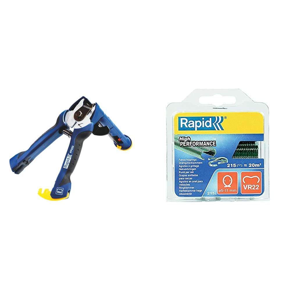 RAPID, 23468100, Pince à Grillage, avec Chargeur rapide, FP222 5-11 mm Bleu/Noir & 40108802, Agrafes de grillage galvanisées vertes, VR22, 5-11mm, 215 pièces, Haute performance