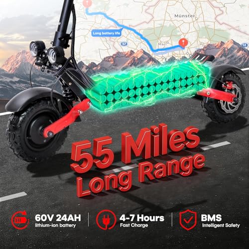 JEMMOWS Electric Scooter (Black and Red) - 6000W Motor, 50 MPH Top Speed, 55 Mile Range - Image 2