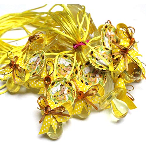 12 Baby Girl Sunflower Garden Acrylic Pacifier Ribbon Necklaces Baby Shower Game Favors Prize Decorations