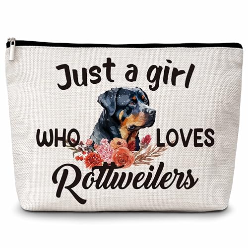 Eyouyeqi Rottweilers Gifts Makeup Bag, Just A Girl Who Loves Rottweilers Cosmetic Bags, Dog Makeup Zipper Pouch Bag, Dog Lover Inspired Gift, Birthday Gift For Women Girls, 18