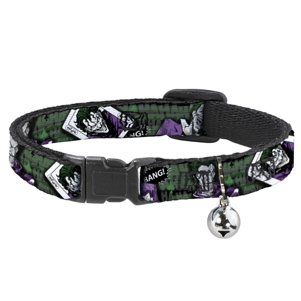 Buckle Down Joker Card Haha Smile, Breakaway Cat Collar with Bell, Plastic Clip, Easy Adjustable, 8.5 to 12"-0.5" Wide