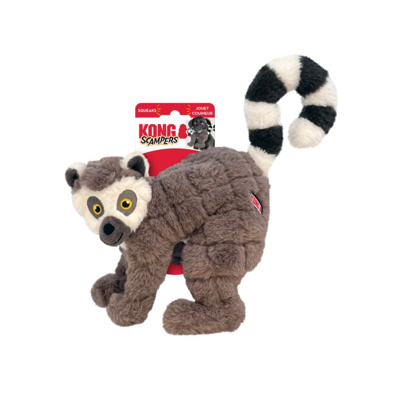 KONG Scampers Wildlife Plush Dog Toy with Low Tone Squeaker (Lemur)