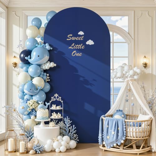 Image of Navy Blue Arch Cover 6.6FT Spandex Fitted Wedding Arch Stand Covers Round Top Chiara Arch Covers Stretchy Backdrop Cover for Birthday Party Ceremony Banquet Decoration