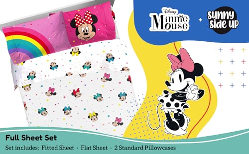 Image of Sunny Side Up Disney Minnie Mouse Full Sheet Set - 4 Piece Kids Bedding Set Includes Pillow Cover - Super Soft Rainbow Dots Microfiber Sheets
