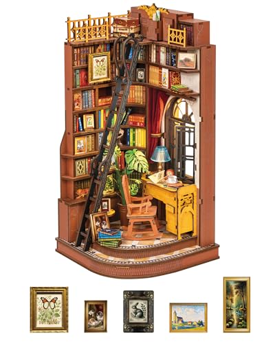 ROBOTIME Book Nook Kit, DIY Miniature House Kit, 3D Wooden Puzzle Bookends,Bookshelf Decor, Simple...