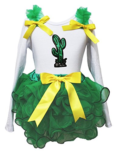 Vestido de Cactus Bebé Ropa de Cinco de Mayo Niña Conjunto Falda Pétalos y Camisa Manga Larga