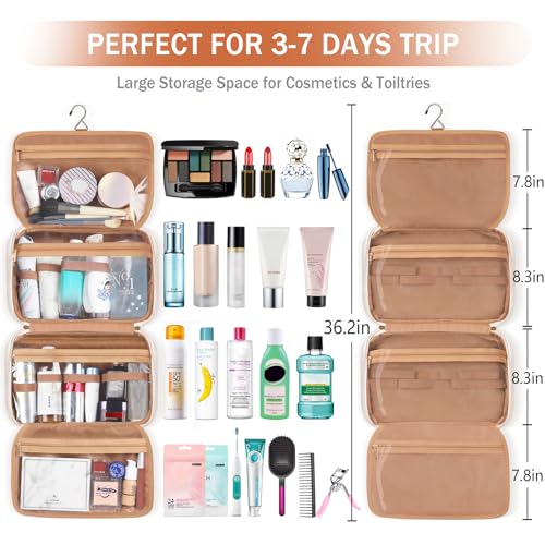 Travel Toiletry Bag for Women Hanging Travel Toiletry Organizer for Full-sized Toiletries Portable Water-resistant Travel Bag with Hanging Hook and 4 Compartments for Travel Essentials and Cosmetics3