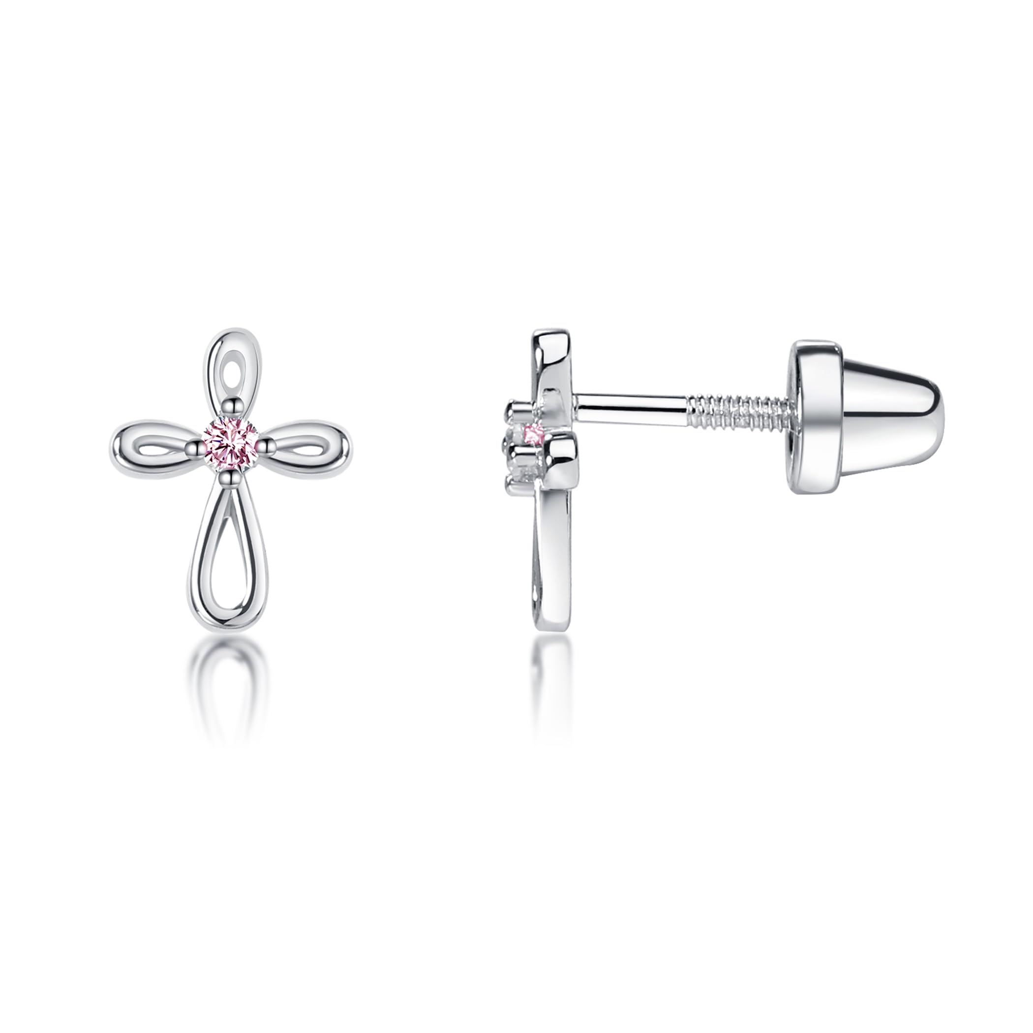 Cherished Moments Girl's 14K Gold-Plated or .925 Sterling Silver Infinity Cross Earring with CZ and Screw Back