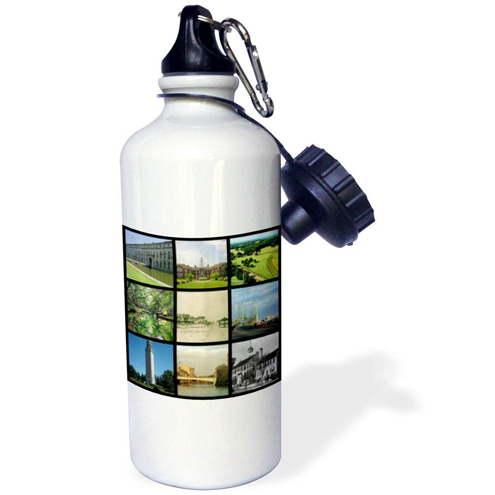 3dRose Delaware State Collage Sports Water Bottle 21 oz White