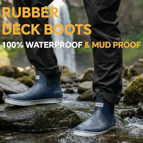 Image of Furuian Men's Deck Boots Waterproof Ankle Rain Boots Fishing Boots
