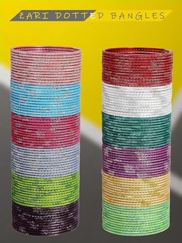Image of NMII Stylish Multi colour Metal Bangles set for women and Girls with Zari and Cutting Design | Fancy Multicolour Bangles for women | Metal Chudi Set For Women | Women's Bangles