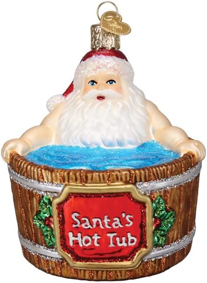 Old World Christmas Santa's Hot Tub Glass Blown Ornament for Christmas Tree, Handcrafted Holiday Decoration, Santa Collection